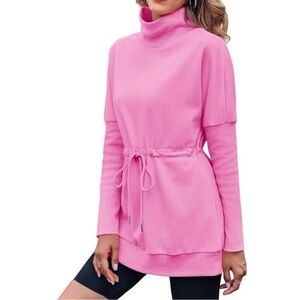Fisoew Oversized Sweatshirt Pink Tunic Top with Drawstring Waist Small nwt